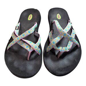 Teva Womens Multicolor Strappy Flip Flop Sandals Size 8 Olawahu Pink Green Blue